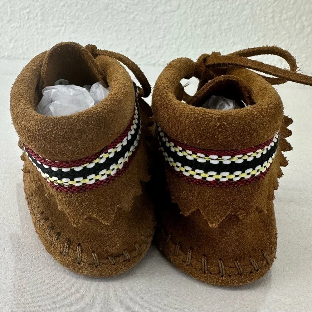MINNETONKA Moccasins Suede Braid Bootie Brown Infant Size 6 Boots Leather